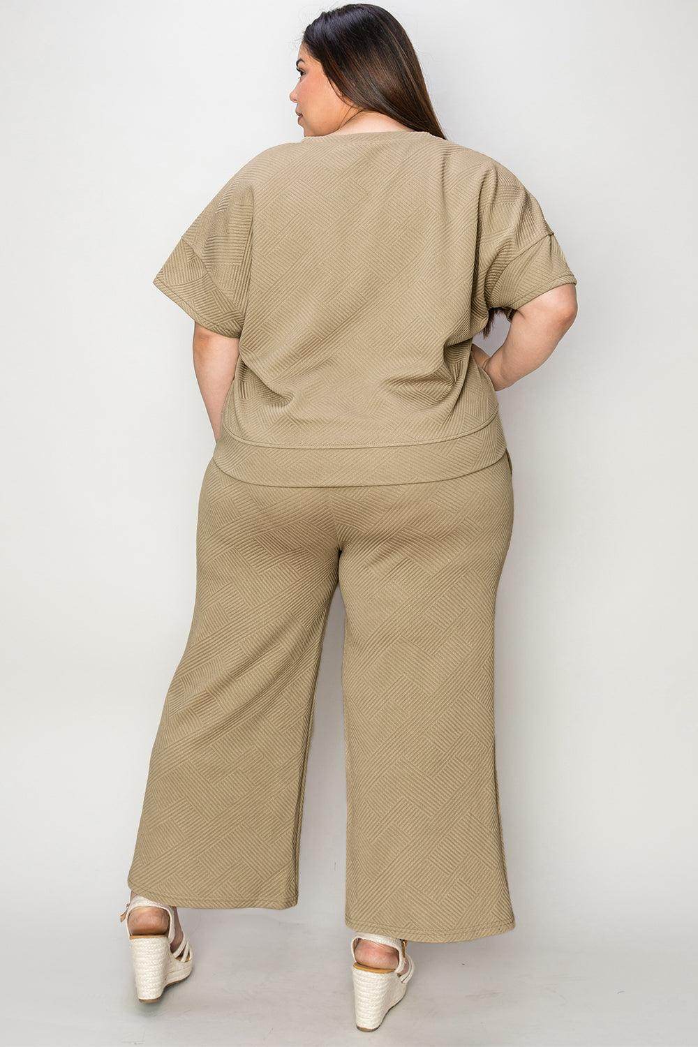 Double Take Full Size Texture Top and Pants Set for Women by Selvanelle