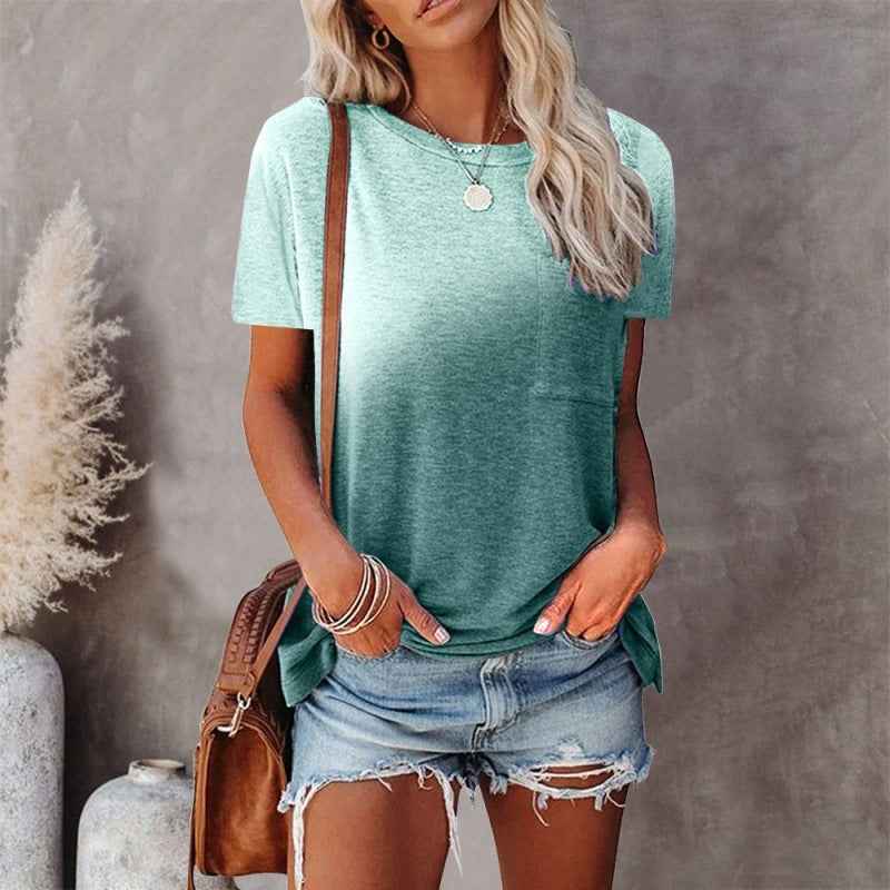 Women's Round Neck Tie-dye Pocket Print Top by Wild and Free Boutique