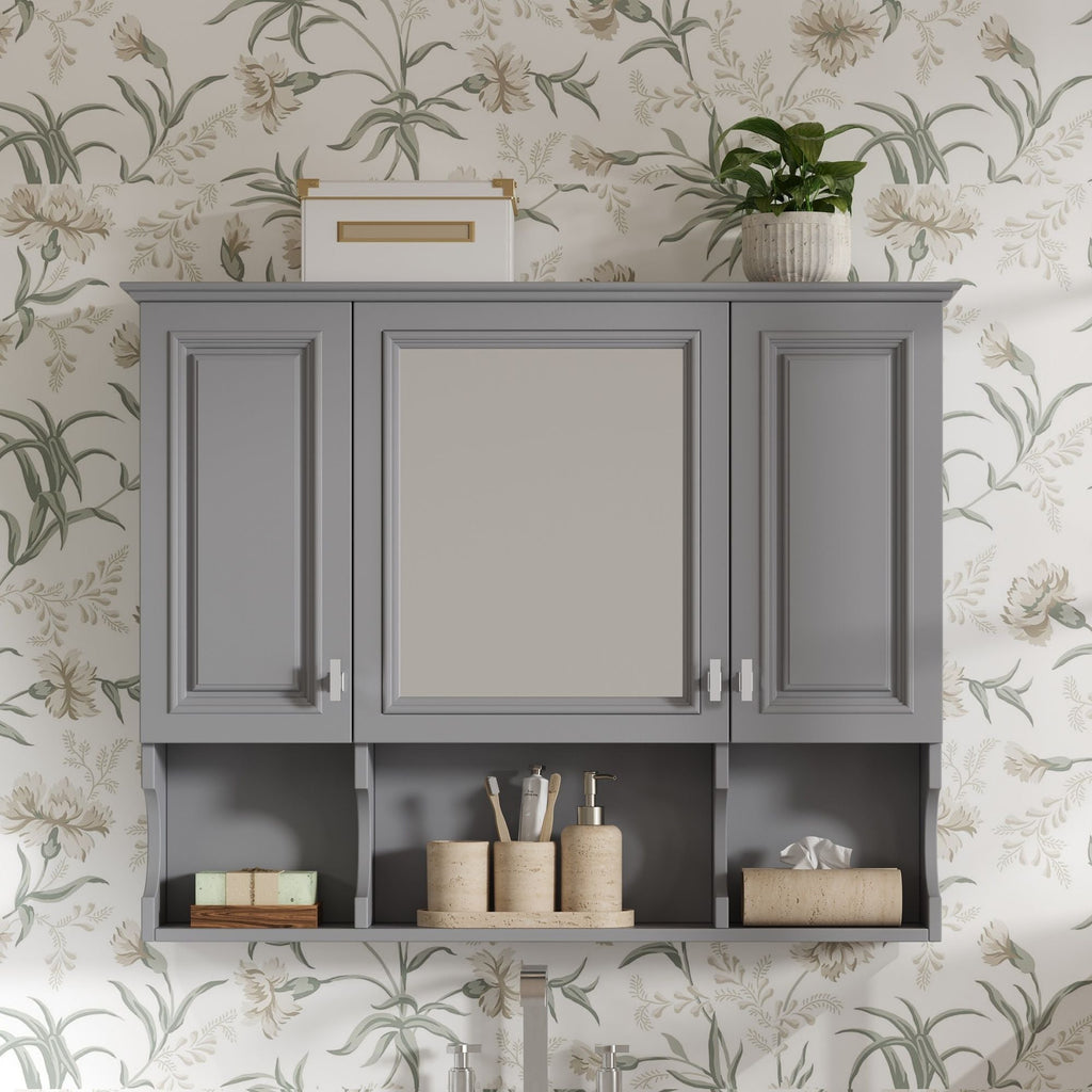 Wall Mounted Bathroom Medicine Wall Cabinet With Mirror & Open Shelves by Unique Piece Furniture
