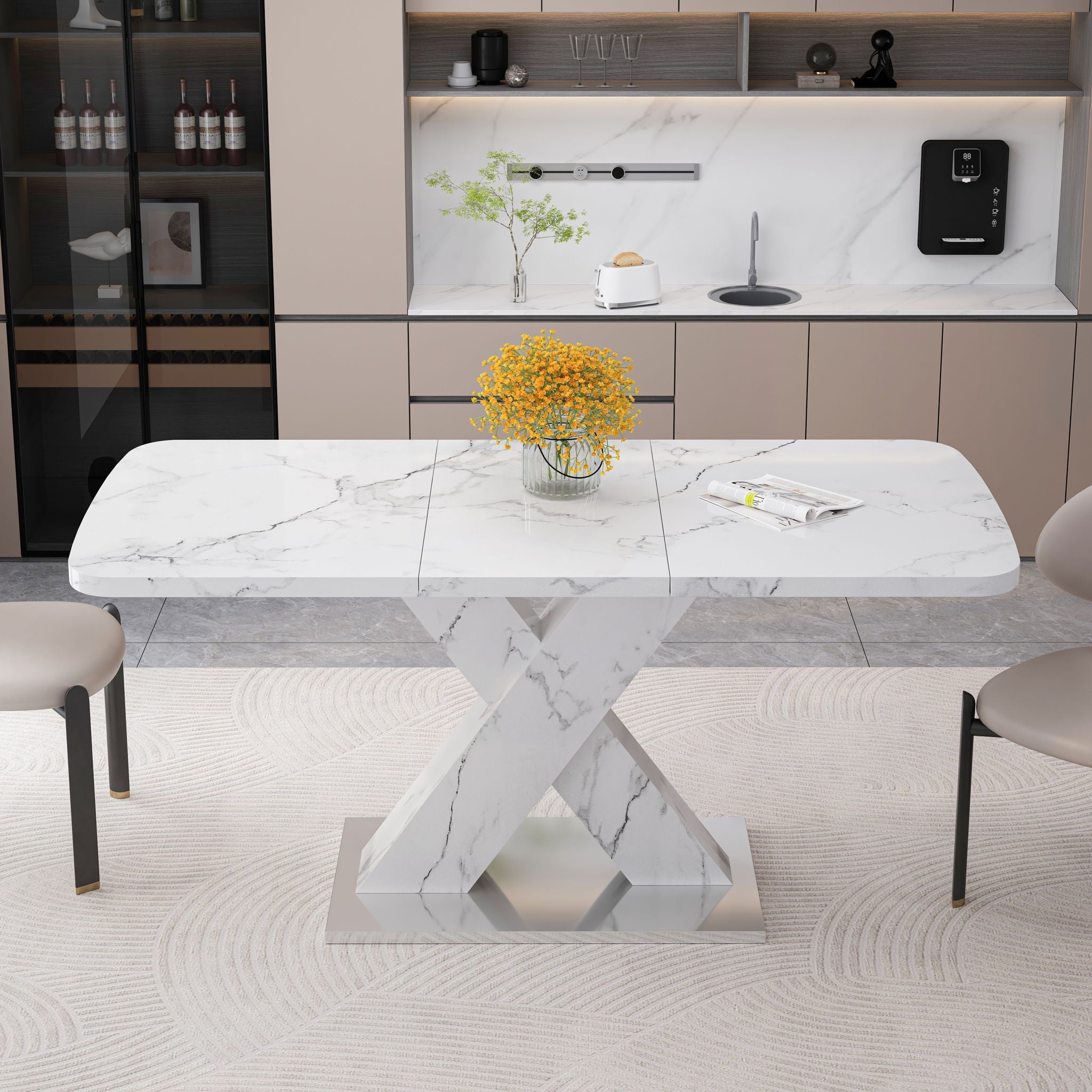 Modern Rectangle Dining Table With Stretchable TopAnd X Shape Legs by Unique Piece Furniture