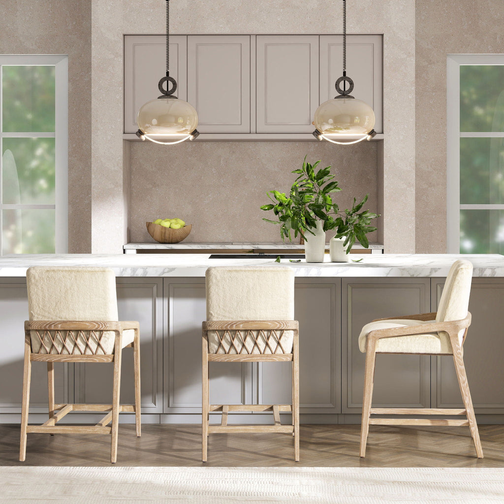 Arizona - Solid Ash Upholstered Counter Stool With Rope Detail - Creme De La Creme White by Unique Piece Furniture