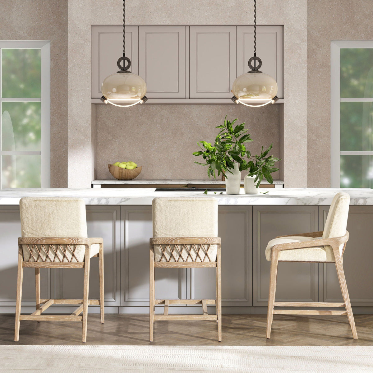 Arizona - Solid Ash Upholstered Counter Stool With Rope Detail - Creme De La Creme White by Unique Piece Furniture