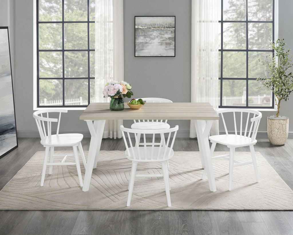 Roundhill - 5 Piece Dining Set, Dining Table With 4 Windsor Chairs - Brown / Antique White by Unique Piece Furniture