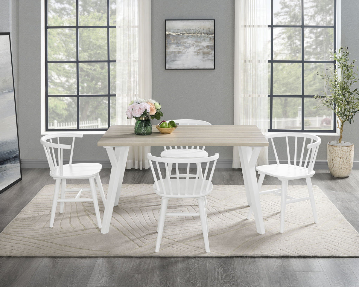 Roundhill - 5 Piece Dining Set, Dining Table With 4 Windsor Chairs - Brown / Antique White by Unique Piece Furniture
