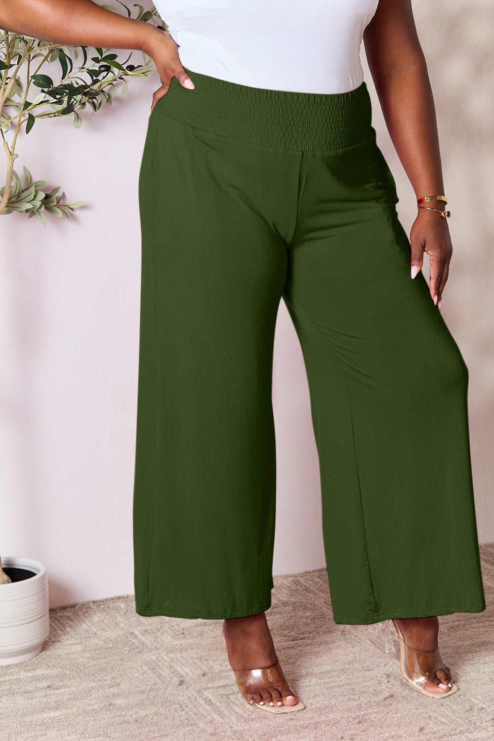 Double Take Full Size Smocked Wide Waistband Wide Leg Pants by Wild and Free Boutique