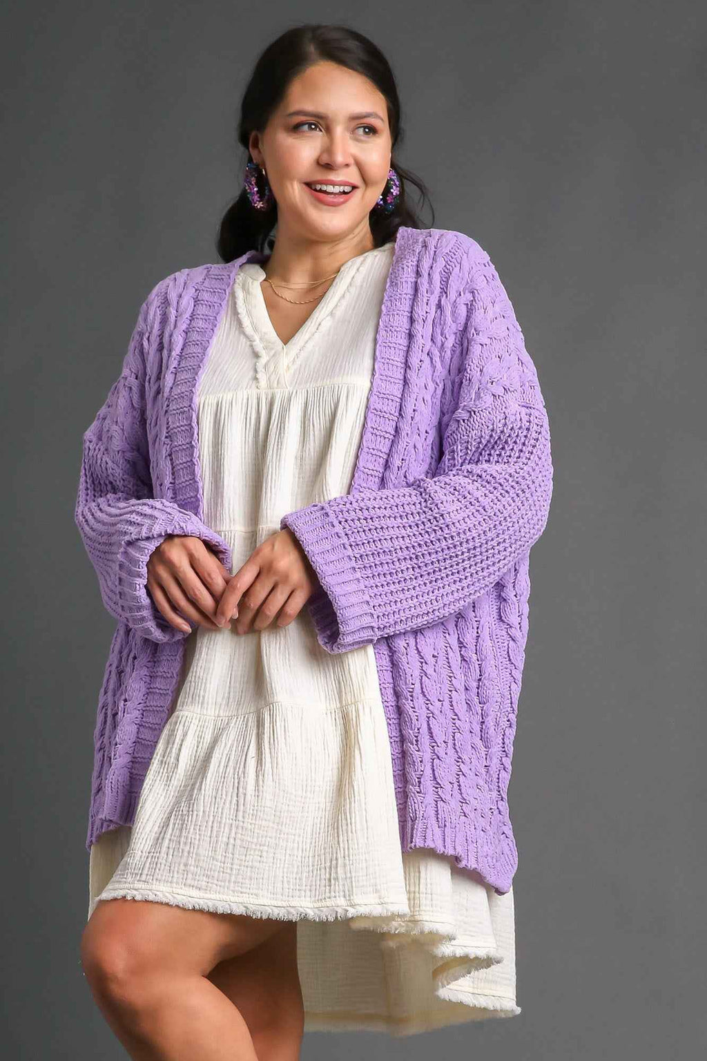 Umgee Full Size Cable Knit Open Front Long Sleeve Cardigan by Wild and Free Boutique