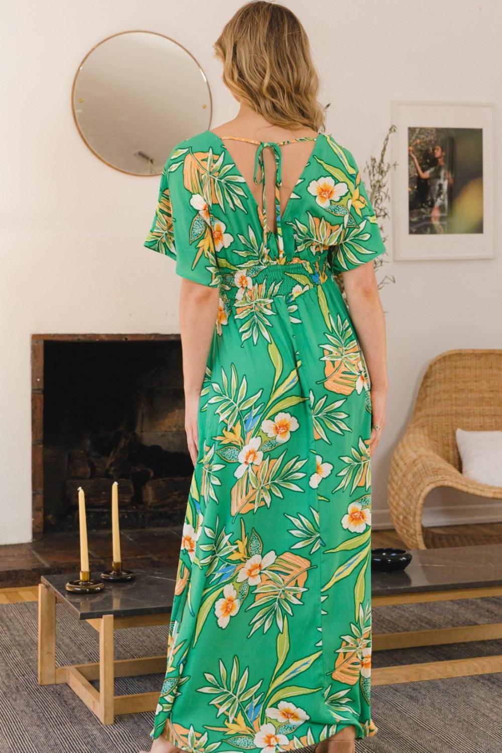 ODDI Full Size Floral Smocked Tied Back Maxi Dress Style by Selvanelle