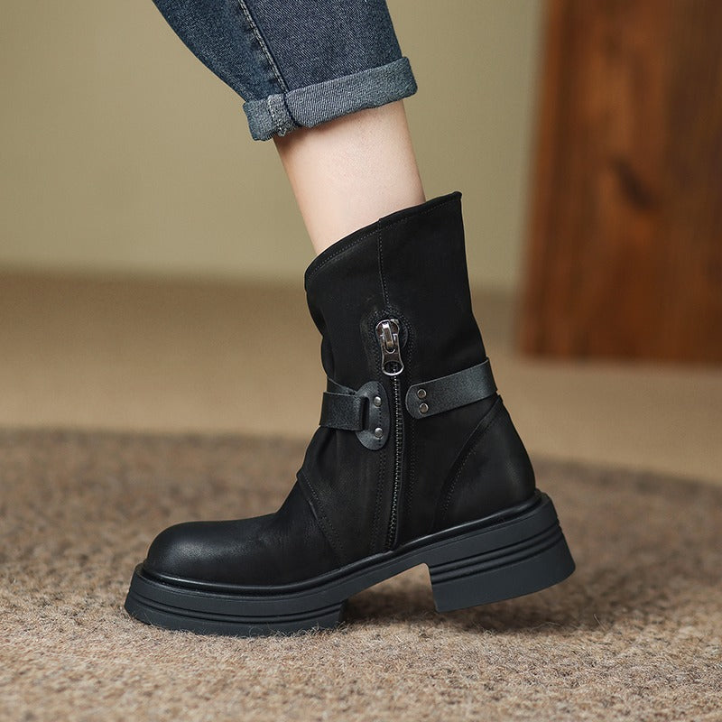 Women’s Brown Retro British-Style Ankle Boots | Autumn Winter Boots by FitiqueFit