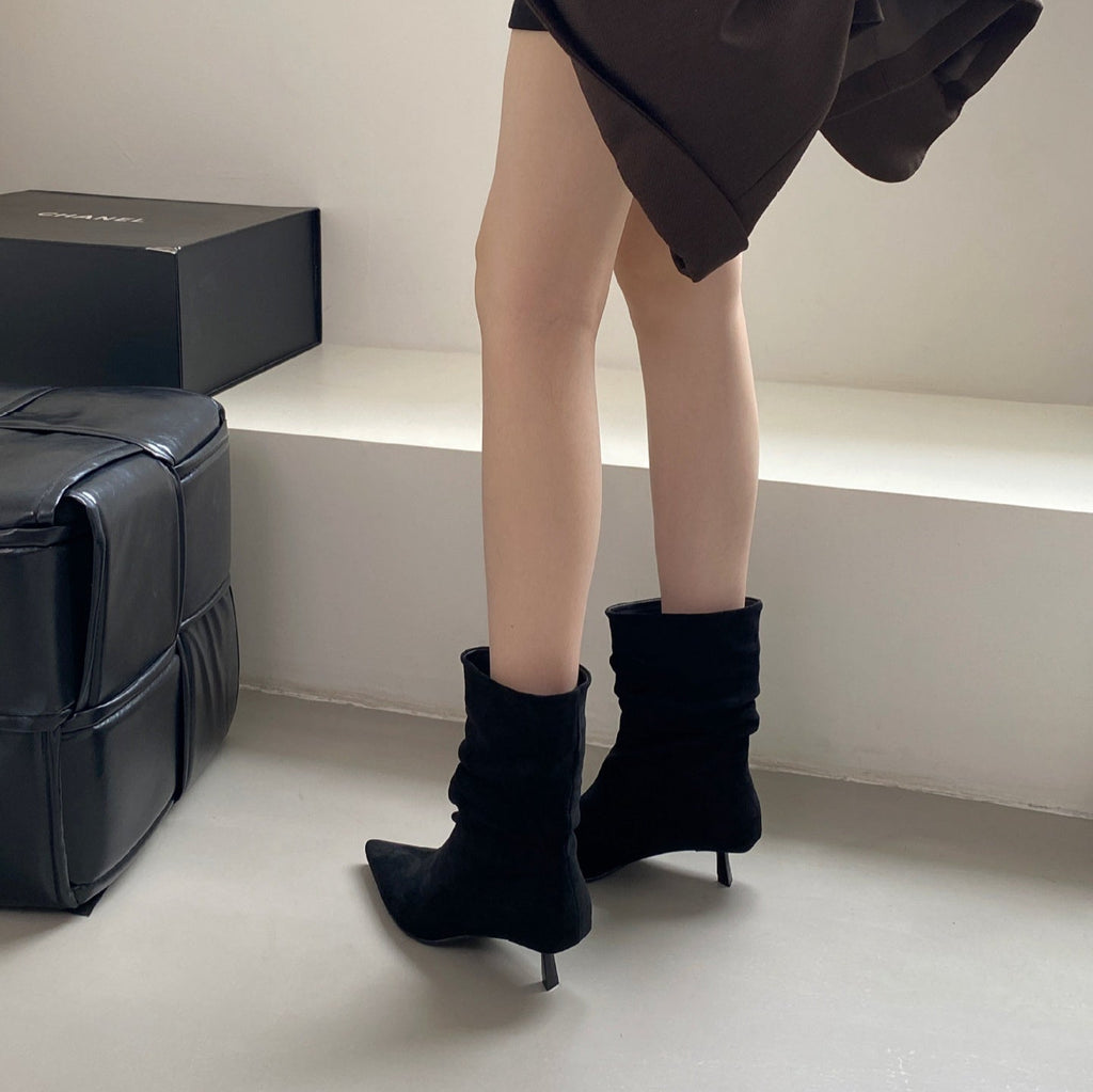Pointed Toe Mid-Calf High Heel Boots for Women by FitiqueFit