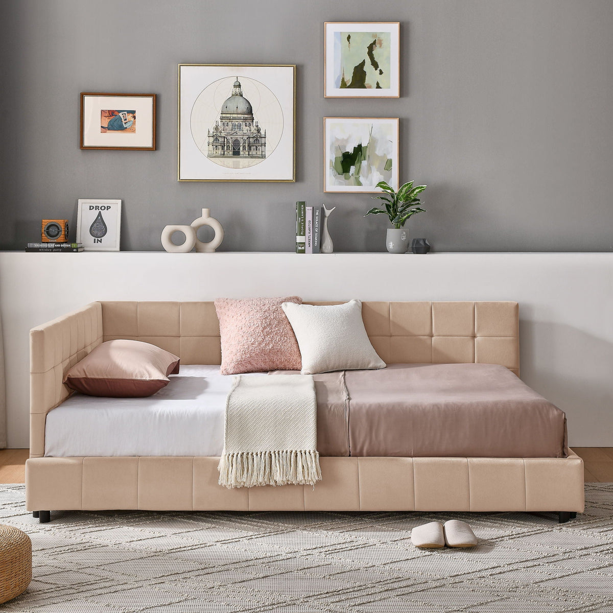 Mid-Century Storage Upholstered Tufted Bed Frame With Backrest And Armrests by Unique Piece Furniture
