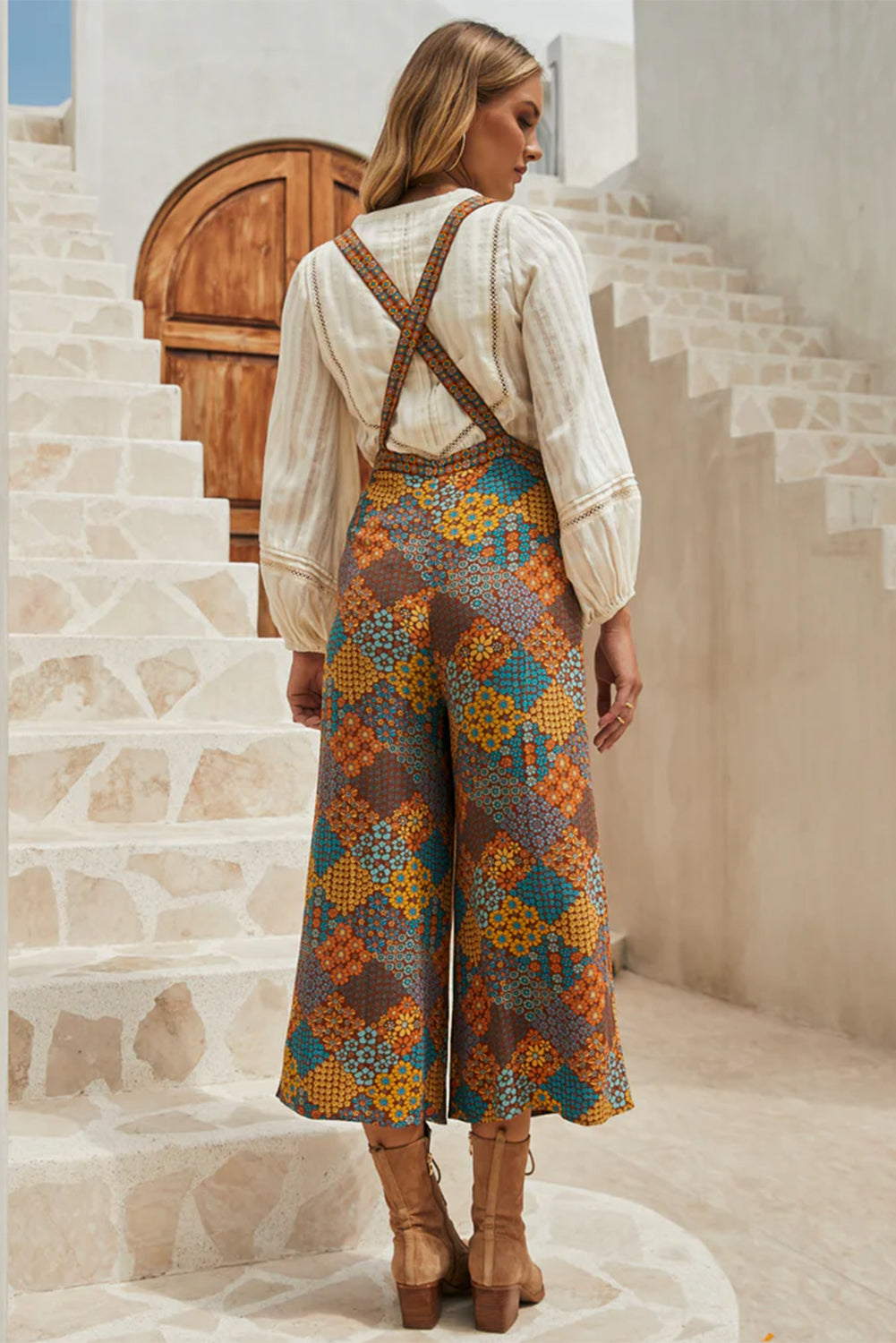 Multicolour Boho Floral Print Crossed Straps Ankle-length Jumpsuit by Dear-Lover Dropshipping