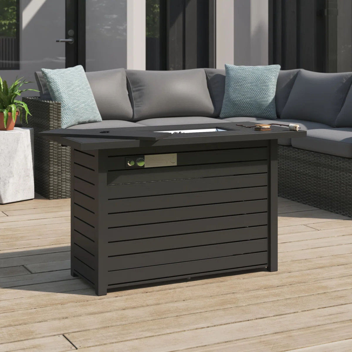 Outdoor Fire Pit Table With Lid Durable Construction - Black by Unique Piece Furniture