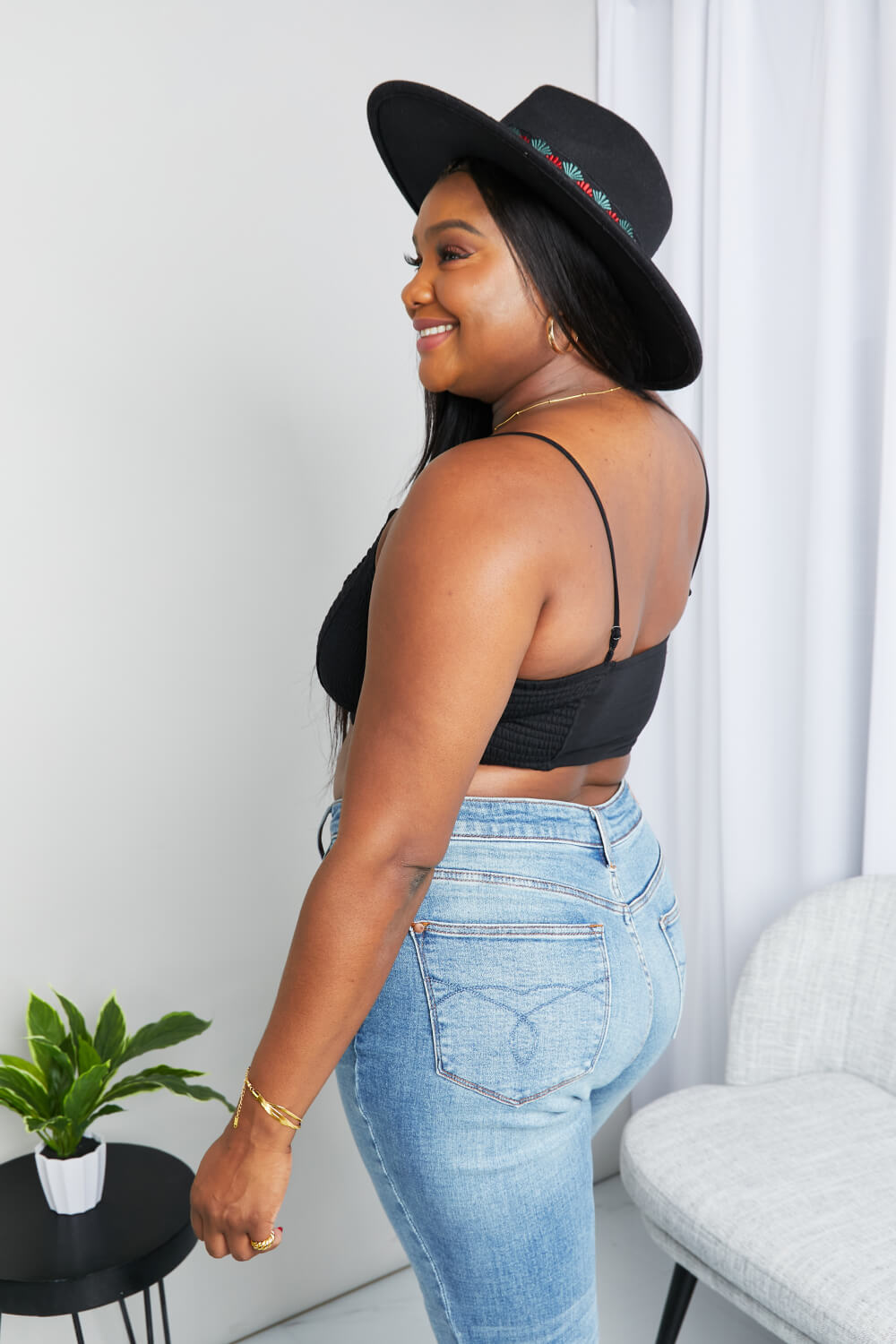 Zenana Full Size Textured Spaghetti Strap Bralette in Black by Wild and Free Boutique