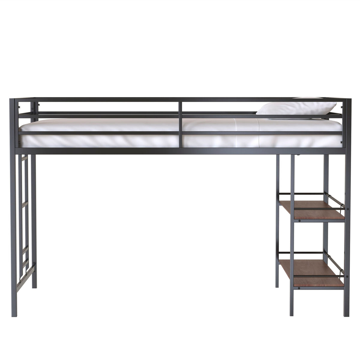 Adam - Twin Loft Bunk Bed With Cinnamon Wood Shelf - Black by Unique Piece Furniture