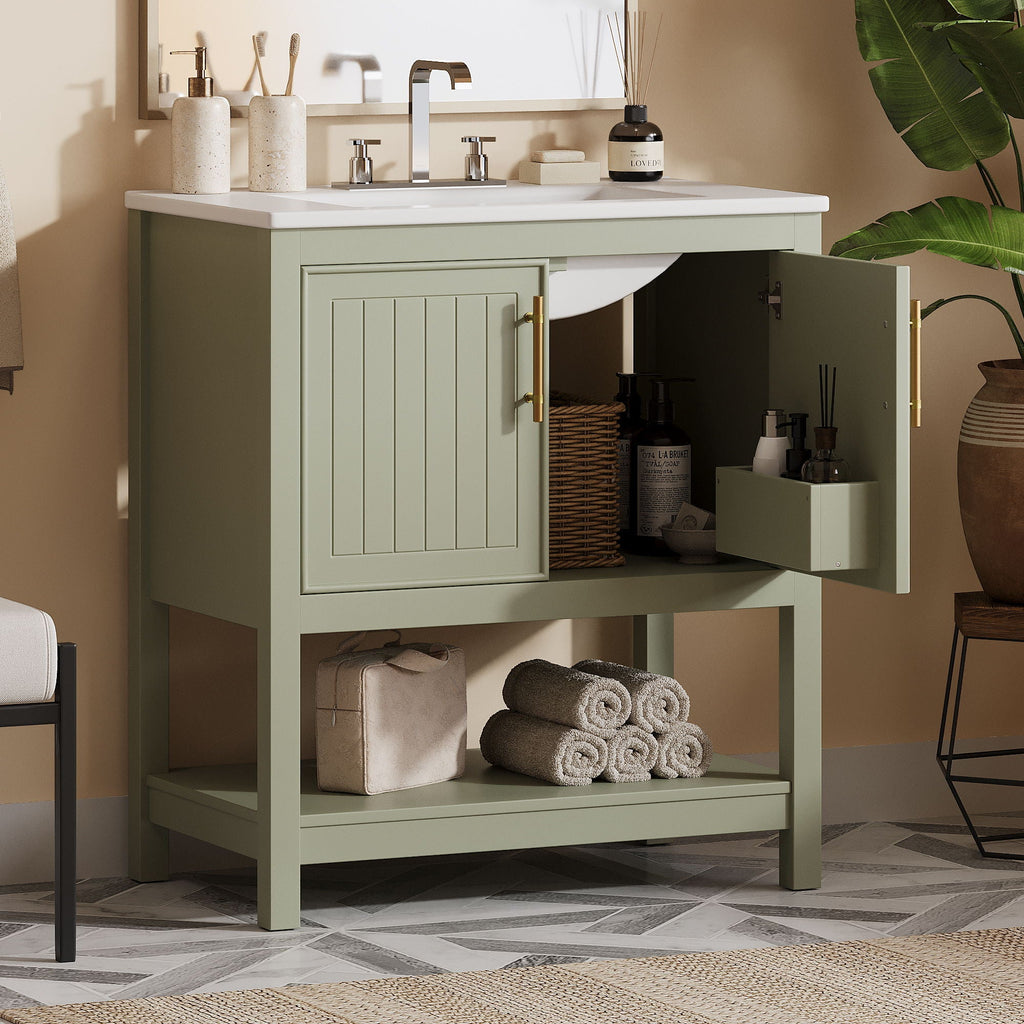 Elegant Bathroom Vanity With Ceramic Sink And Versatile Storage by Unique Piece Furniture
