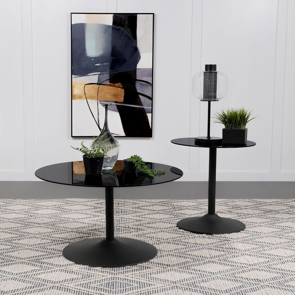 Ganso Round Metal Coffee Table With Tempered Glass Top Black by Unique Piece Furniture