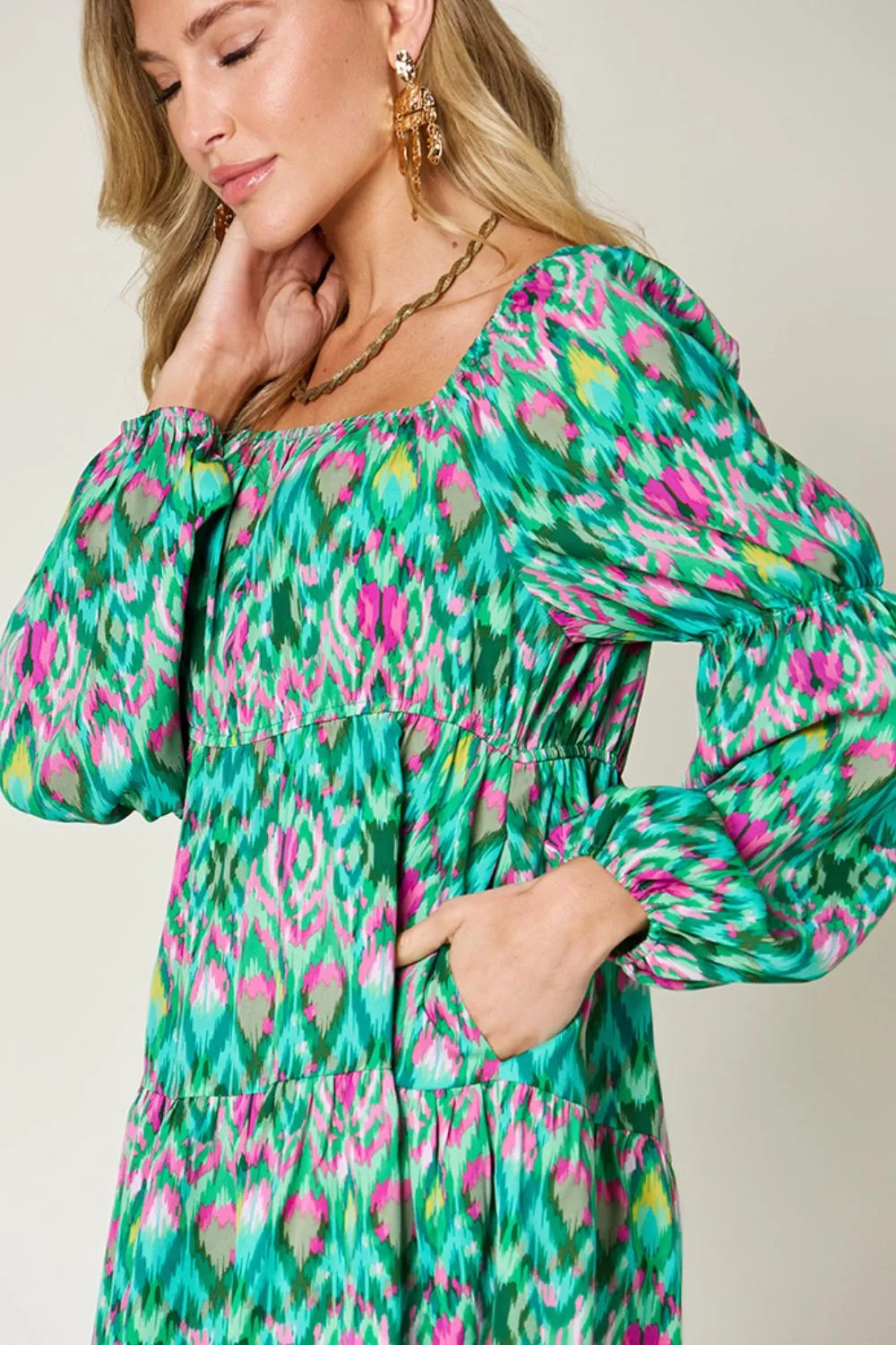Double Take Full Size Printed Long Sleeve Dress by Wild and Free Boutique