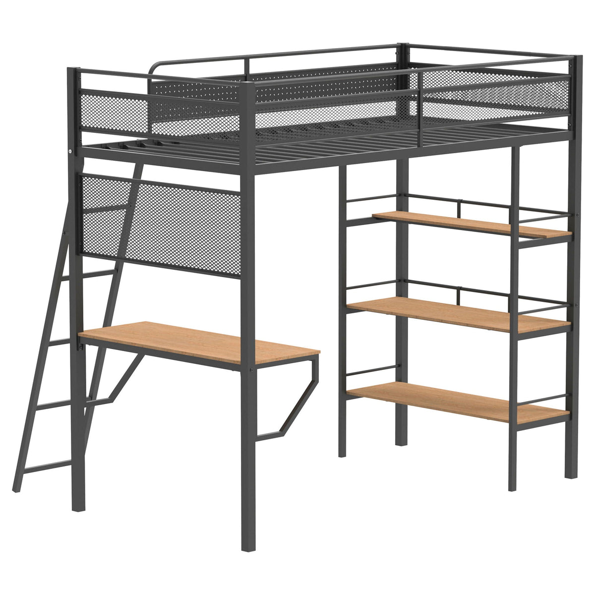 Campus 3-shelf Metal Twin Workstation Loft Bed Matte Black by Unique Piece Furniture