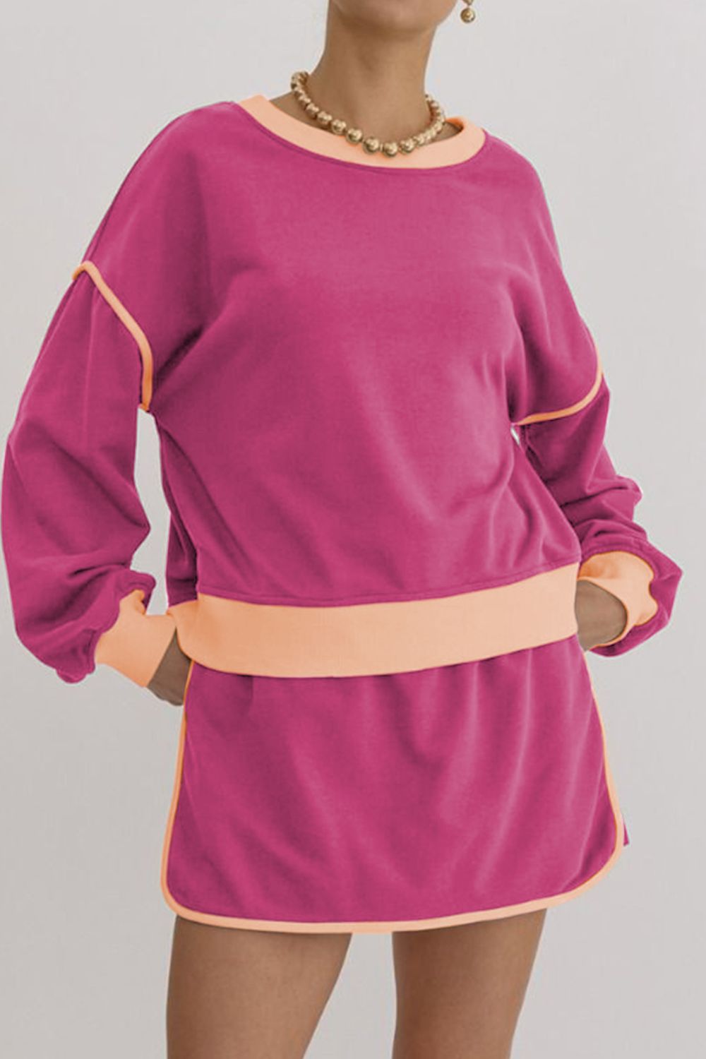 Contrast Trim Round Neck Top and Skort Set by Wild and Free Boutique