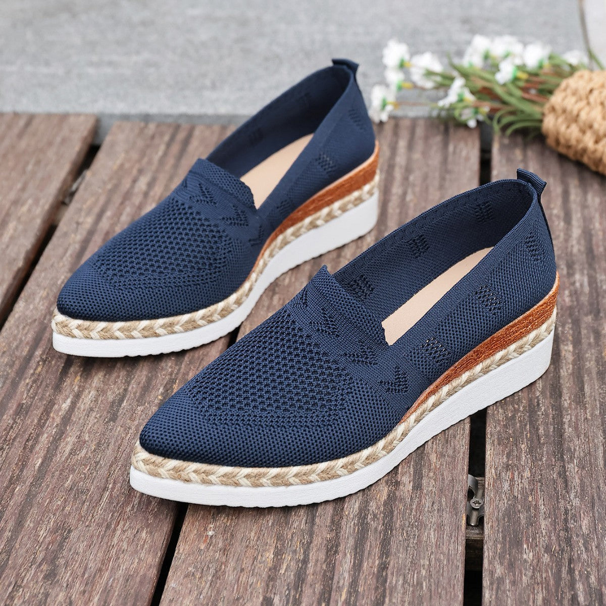 Women’s Woven Rope Platform Snakeskin Pointed-Toe Flats | Trendy Flats by FitiqueFit
