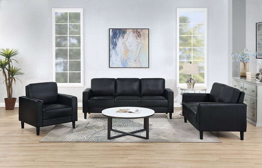 Ruth 3-piece Upholstered Track Arm Sofa Set Black by Unique Piece Furniture