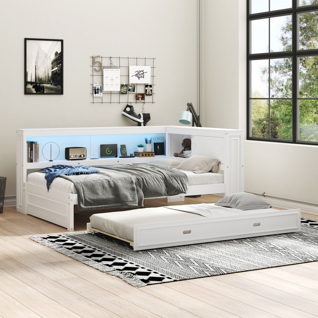 Daybed With Storage Shelves, LED, USB, And Trundle by Unique Piece Furniture