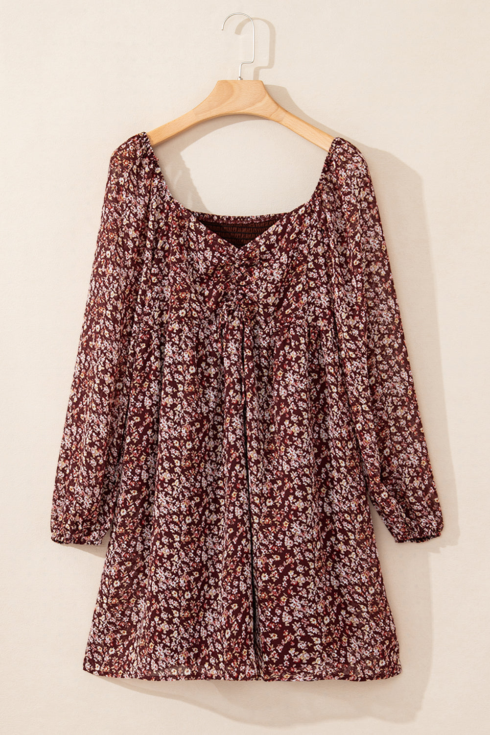 Red Floral Print Sweetheart Neck Shirred Back Mini Dress by Dear-Lover Dropshipping