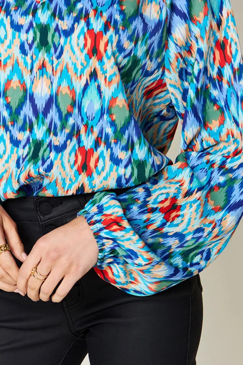 Double Take Full Size Printed Balloon Sleeve Blouse by Wild and Free Boutique