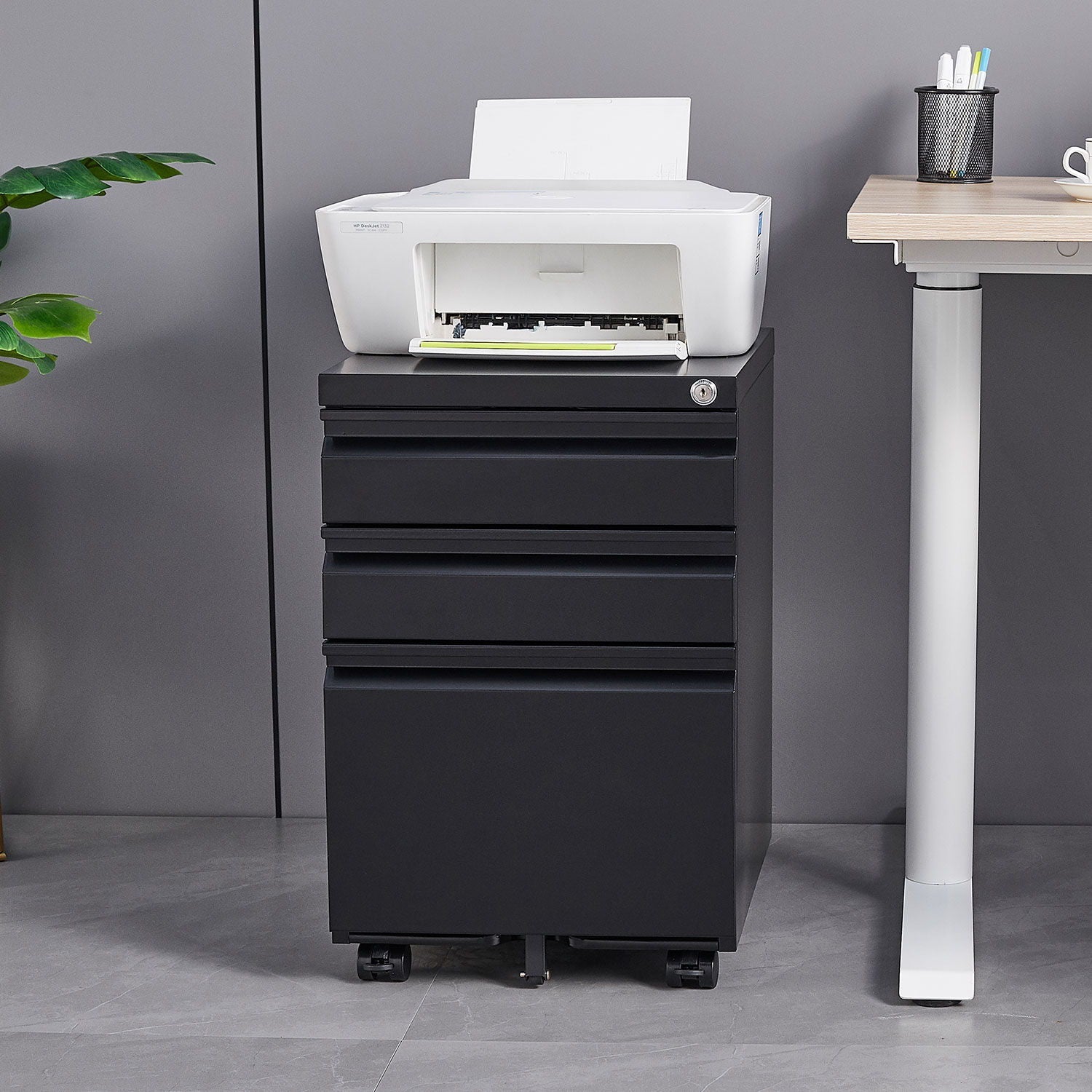 Contemporary 3 Drawer Mobile Filing Cabinet With Lock, Metal Office Storage For Legal / Letter Size by Unique Piece Furniture