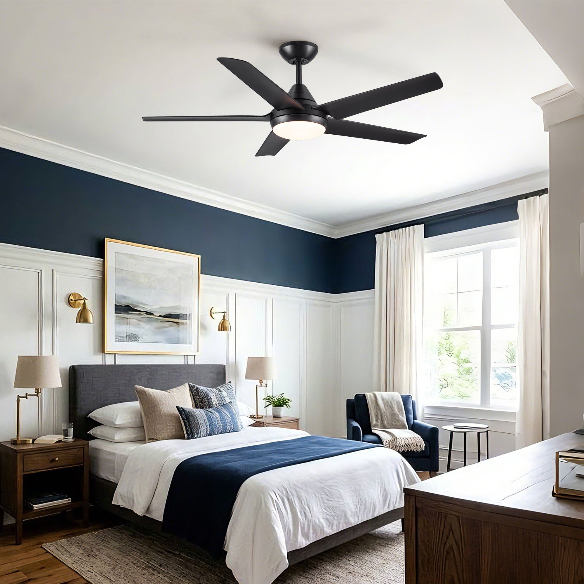 Ceiling Fan With Lights And Remote Control, Reversible DC Motor, 6 Speeds, 3 Cct Dimmable LED, Quiet Timer For Indoor - Black by Unique Piece Furniture