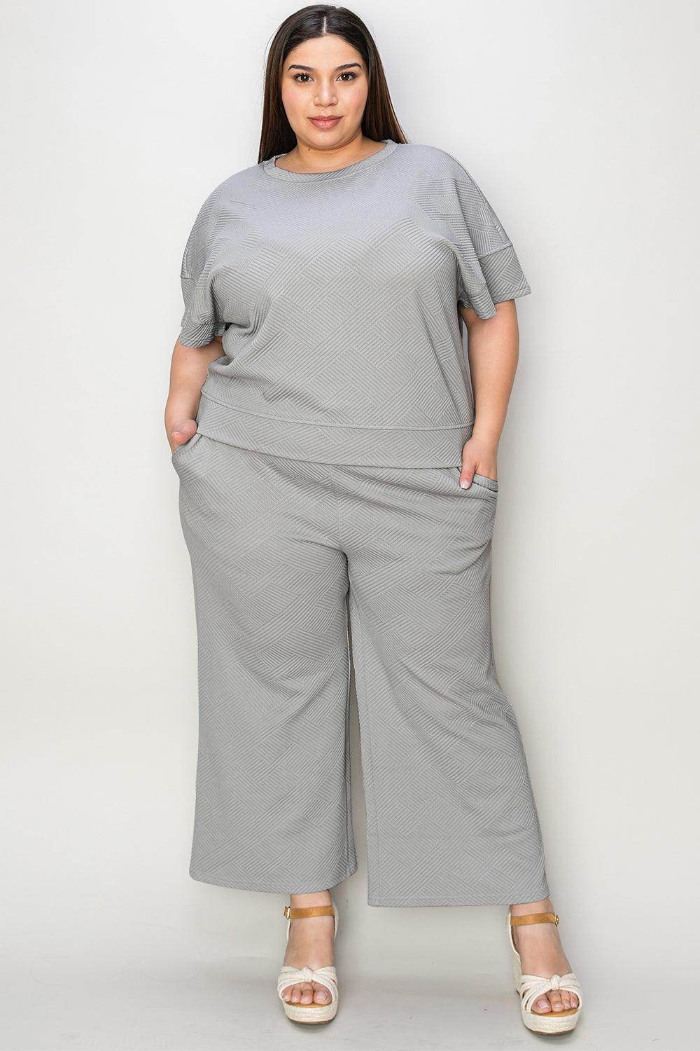 Double Take Full Size Texture Top and Pants Set for Women by Selvanelle