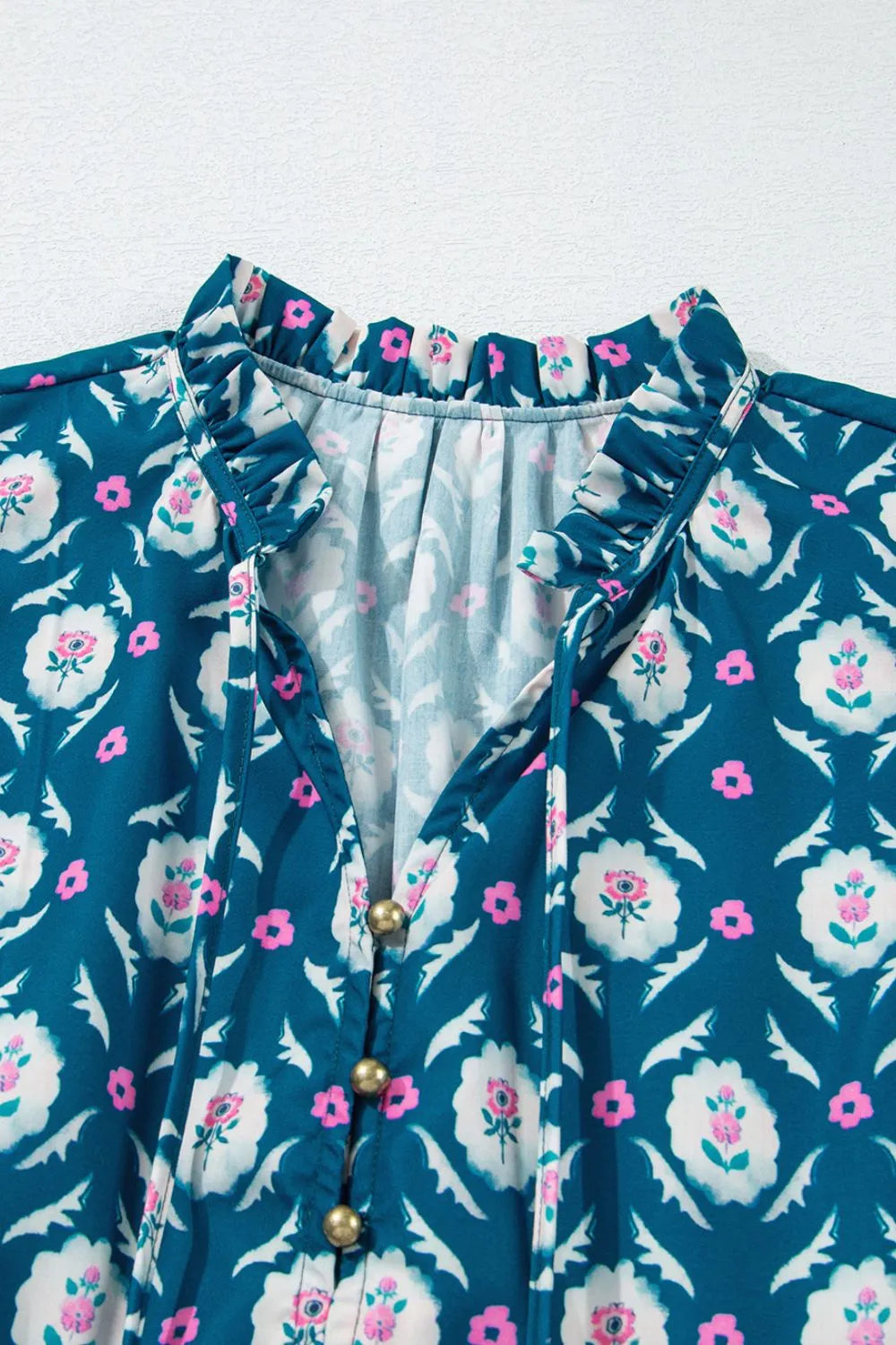 Printed Tie Neck Ruffled Cap Sleeve Dress by Simply Love