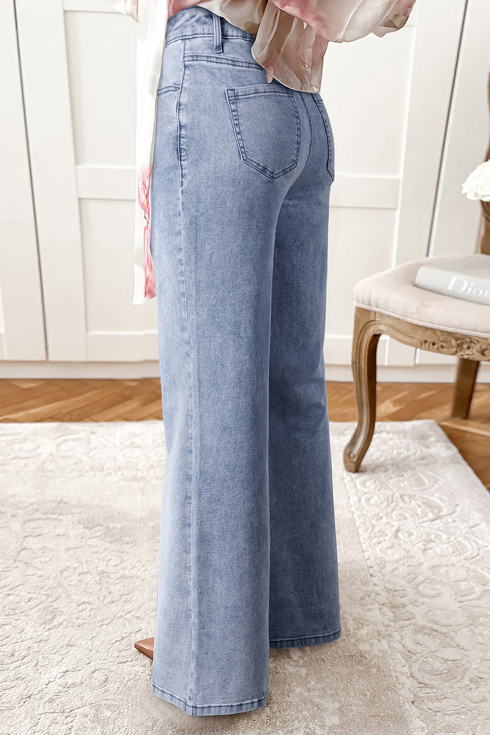 Dirty blue High Waist Button Zip Fly Bell Bottom Jeans by Wild and Free Boutique