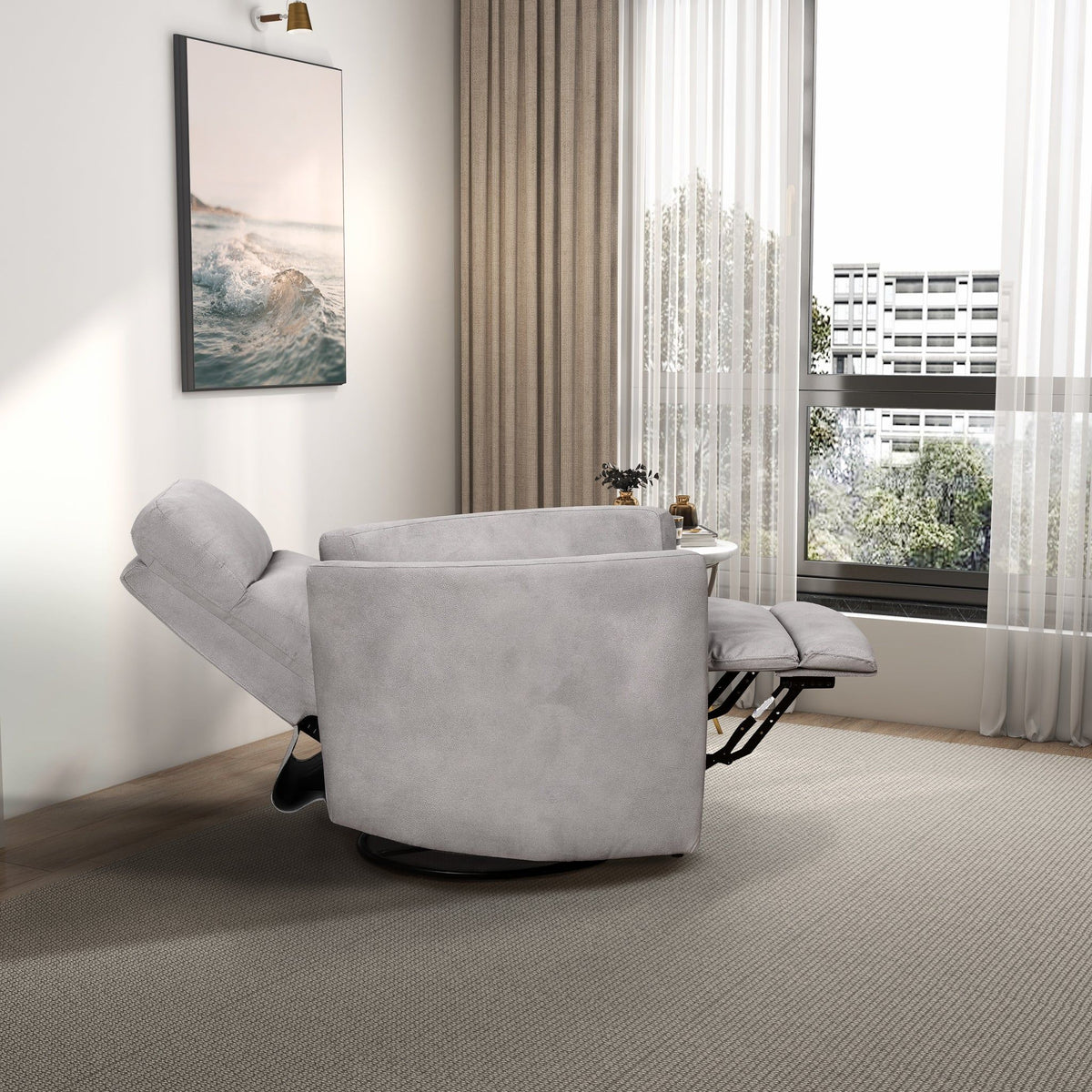 Lawson - Swivel Glider Suede Recliner Chair - Latte by Unique Piece Furniture
