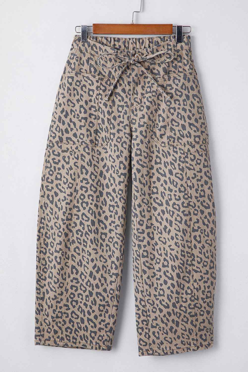 Khaki Leopard Printed Drawstring Elastic Waistband Pocketed Barrel Jeans by Dear-Lover Dropshipping