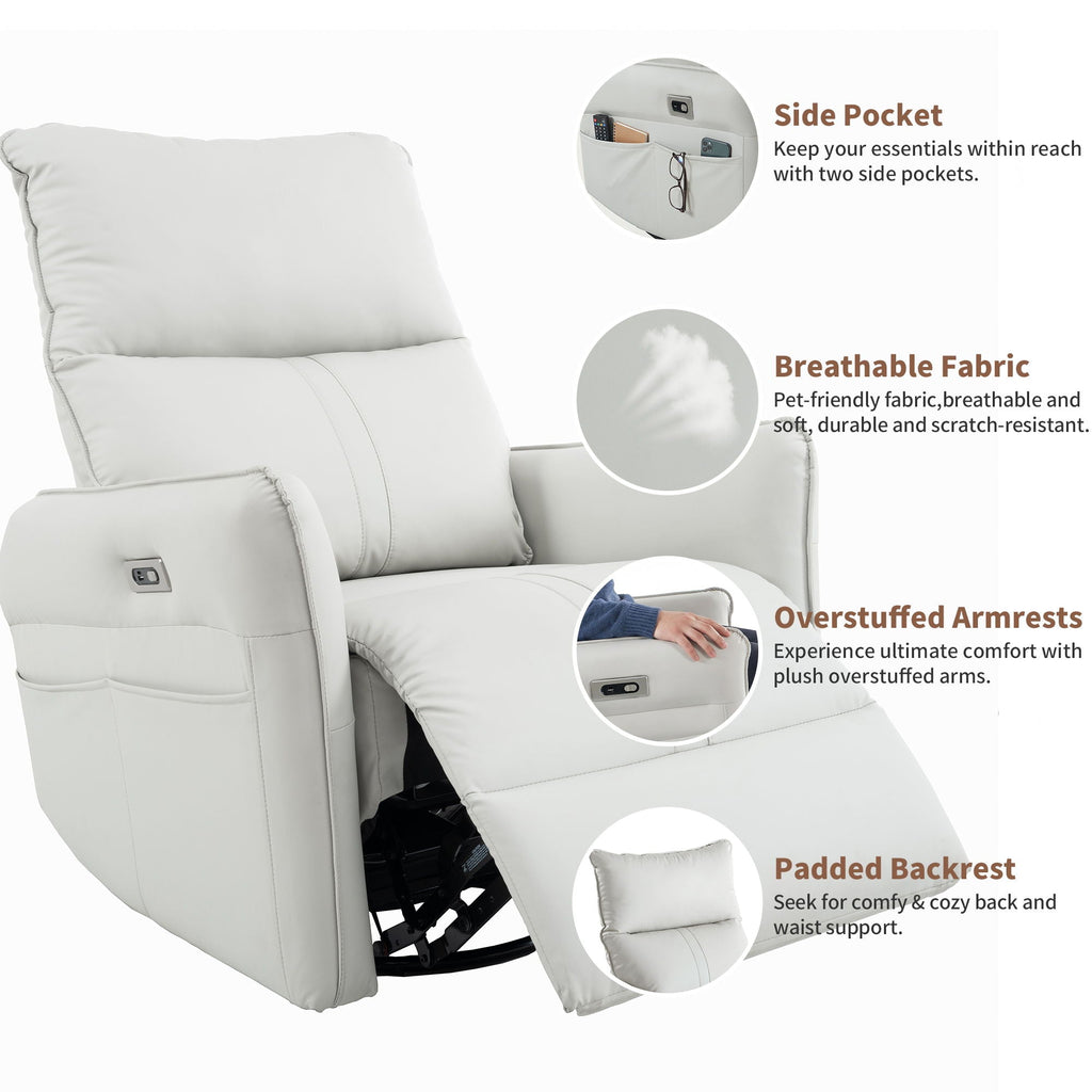 29.92" 270 Power Swivel Rocker Recliner Chair, Electric Glider Reclining Sofa With USB Ports, Power Swivel Glider, Rocking Chair Nursery Recliners For Living Room Bedroom by Unique Piece Furniture
