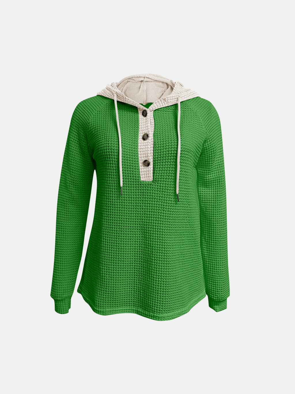 Full Size Waffle-Knit Contrast Long Sleeve Hoodie by Wild and Free Boutique