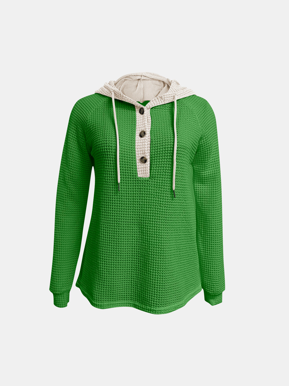 Full Size Waffle-Knit Contrast Long Sleeve Hoodie by Wild and Free Boutique