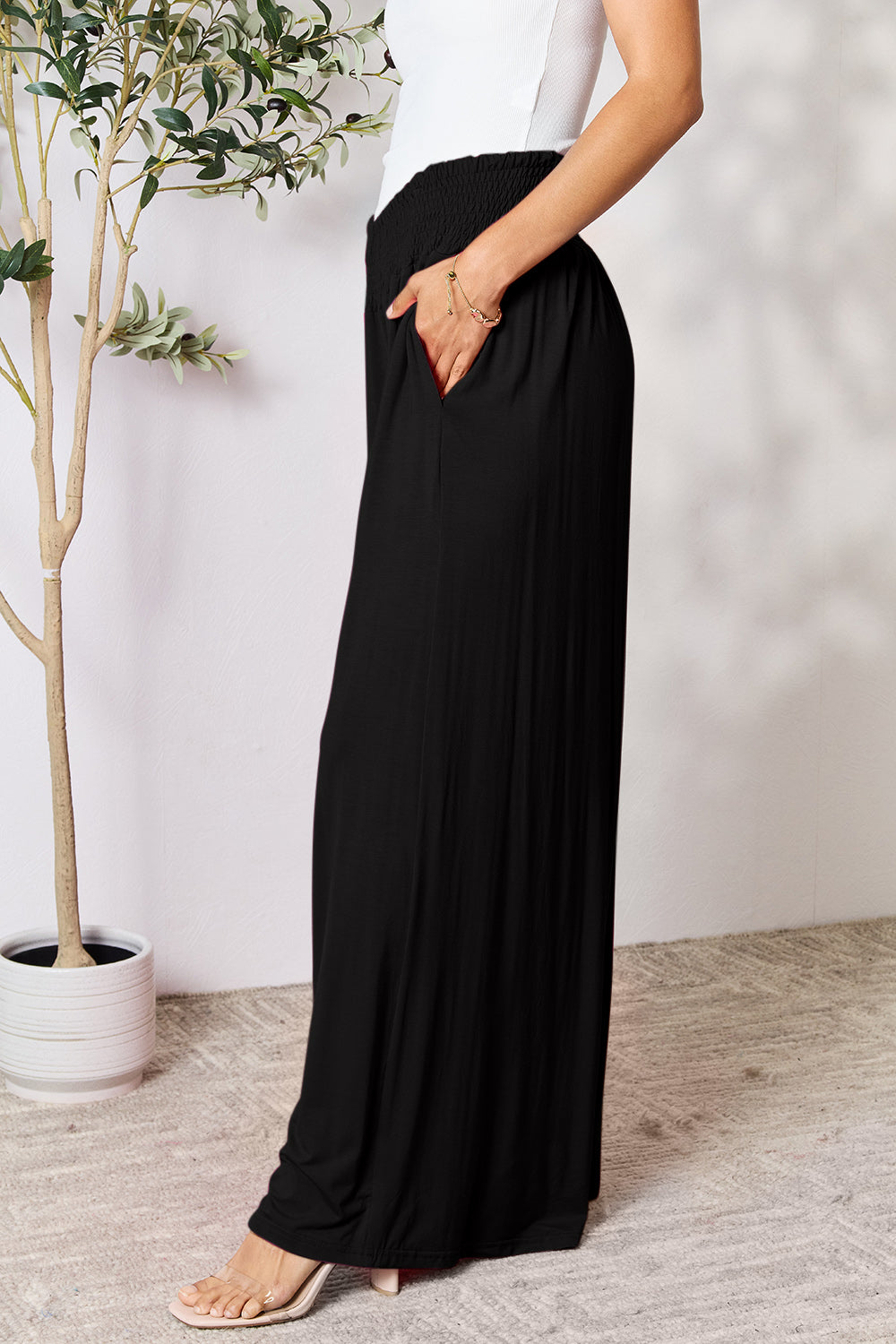 Double Take Full Size Smocked Wide Waistband Wide Leg Pants by Wild and Free Boutique