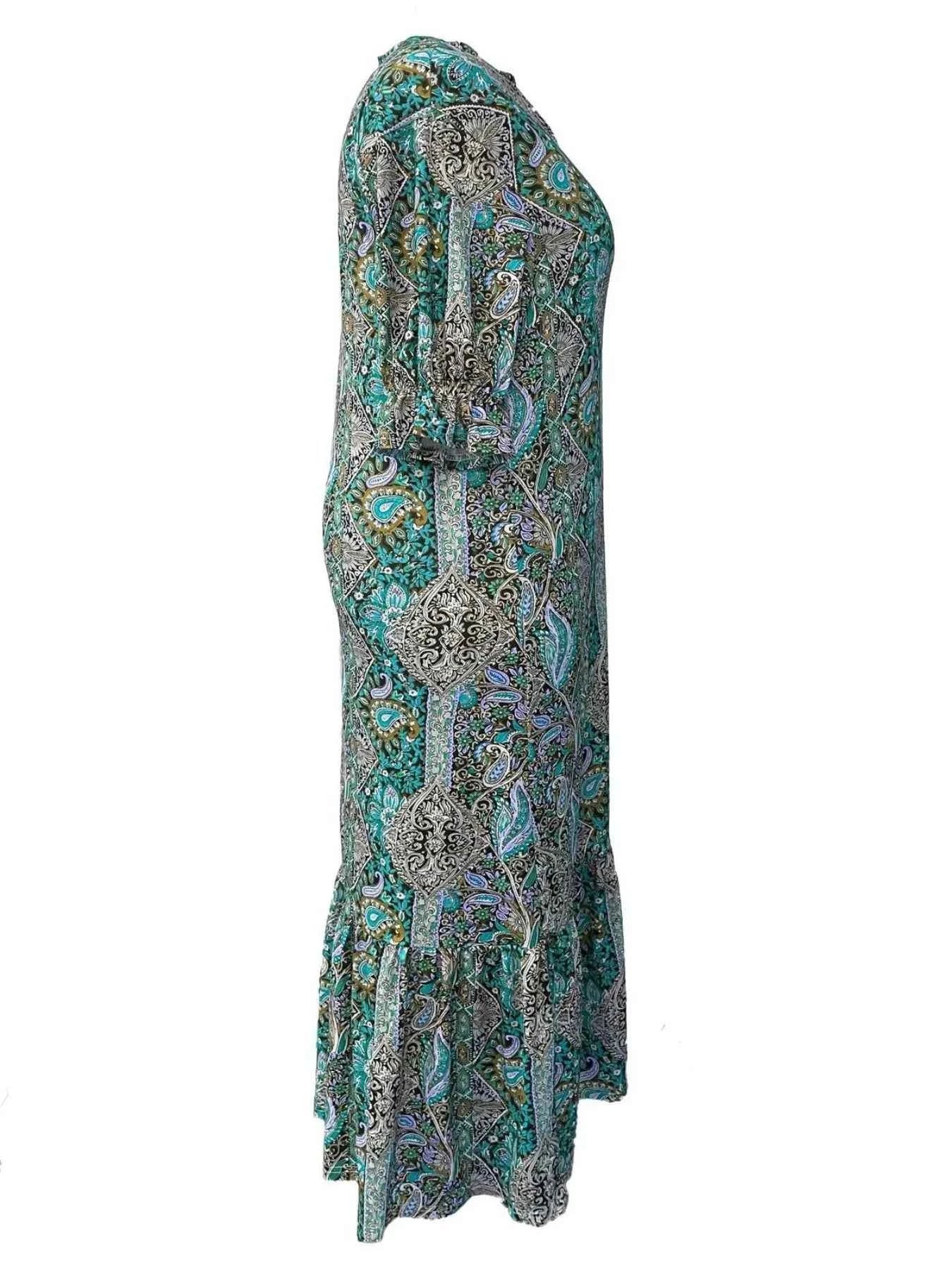 Bohemian Paisley Print Ruffle Hem Midi Dress