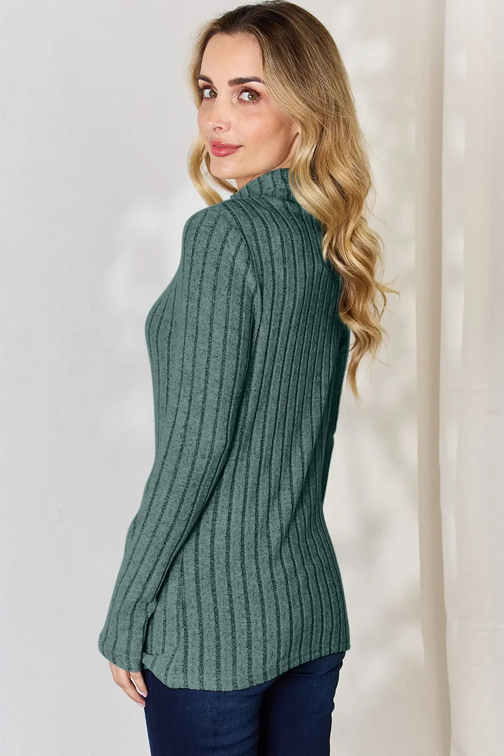 Basic Bae Full Size Ribbed Mock Neck Long Sleeve T-Shirt by Wild and Free Boutique