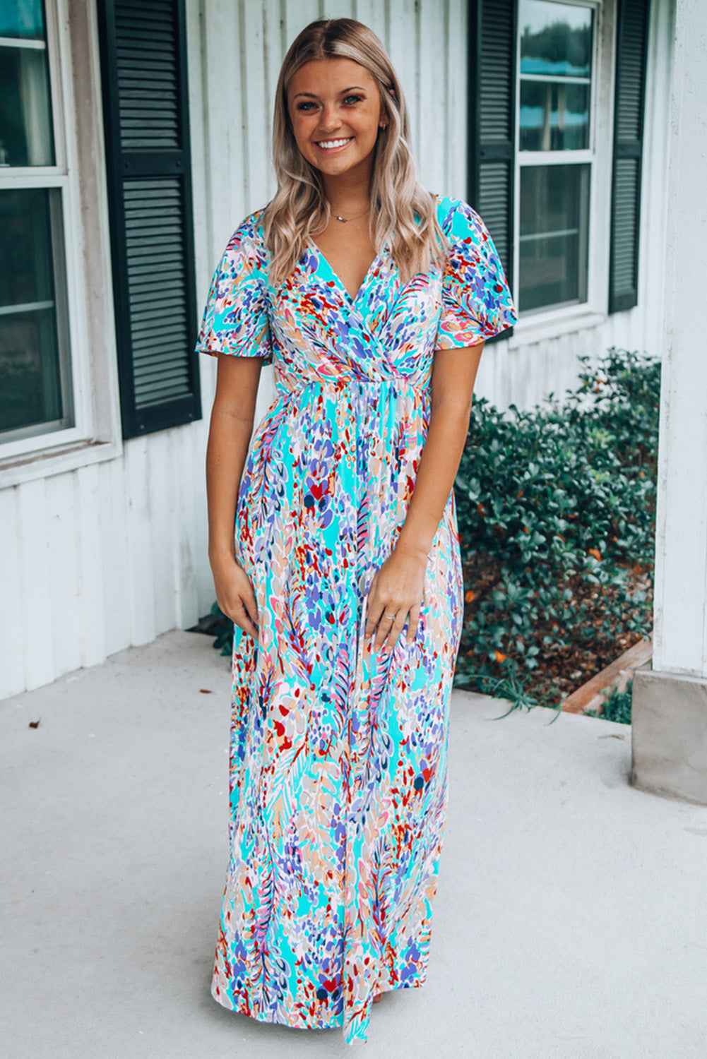Green Wrap V Neck Floral Maxi Dress by Wild and Free Boutique