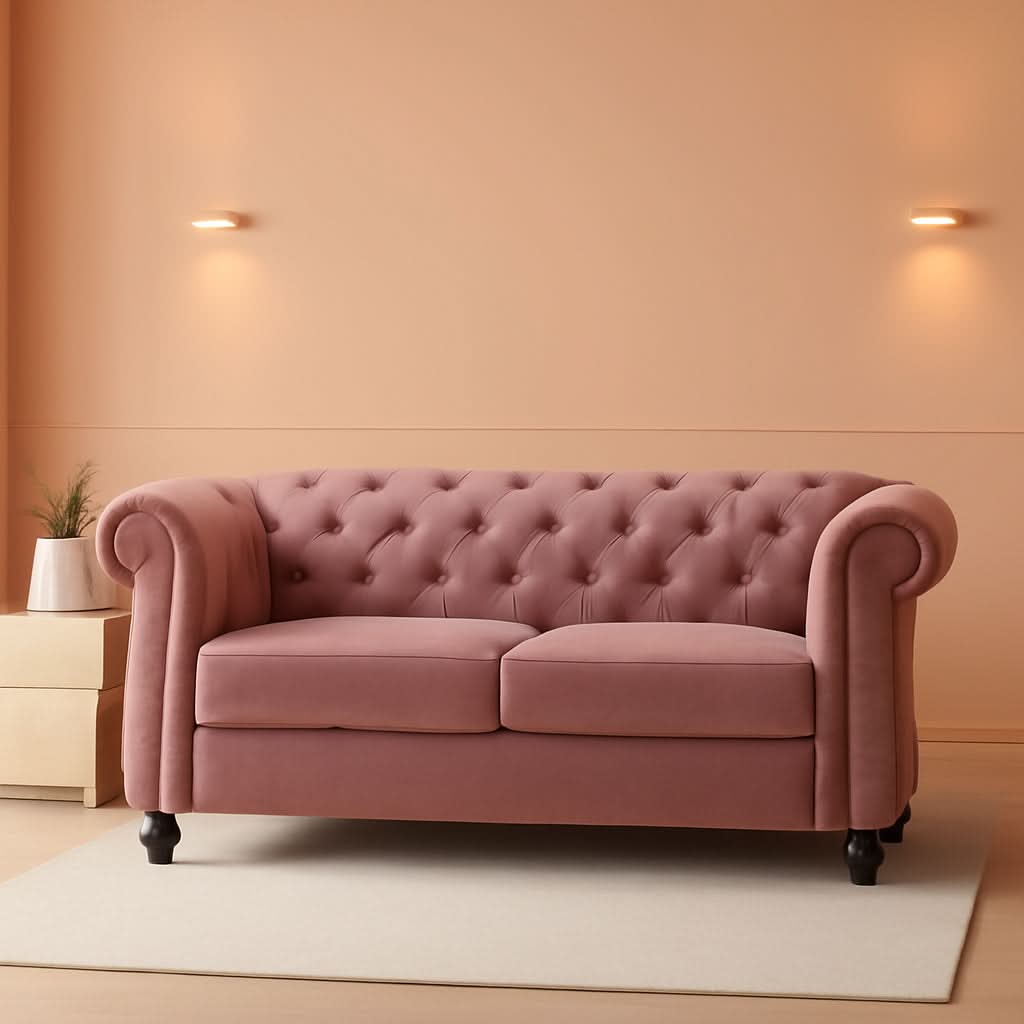 Modern Pink Velvet Chesterfield Loveseat With Tufted Back by ShipItFurniture