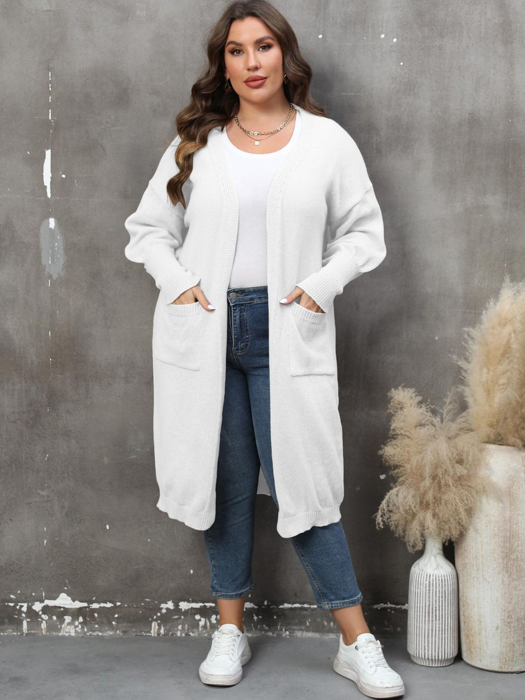 Plus Size Long Sleeve Pocketed Cardigan by Wild and Free Boutique