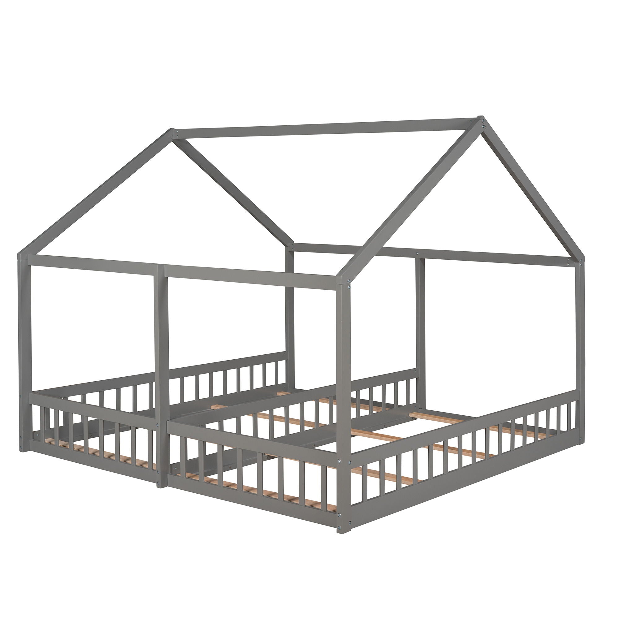 House Platform Beds, 2 Shared Beds, Metal Frame With Guardrails by Unique Piece Furniture