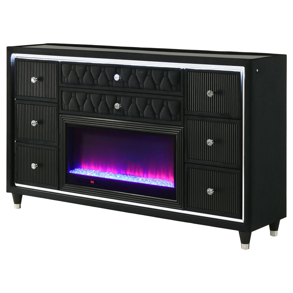 Lorient 8-drawer LED Bedroom Flame Box Dresser Black by Unique Piece Furniture