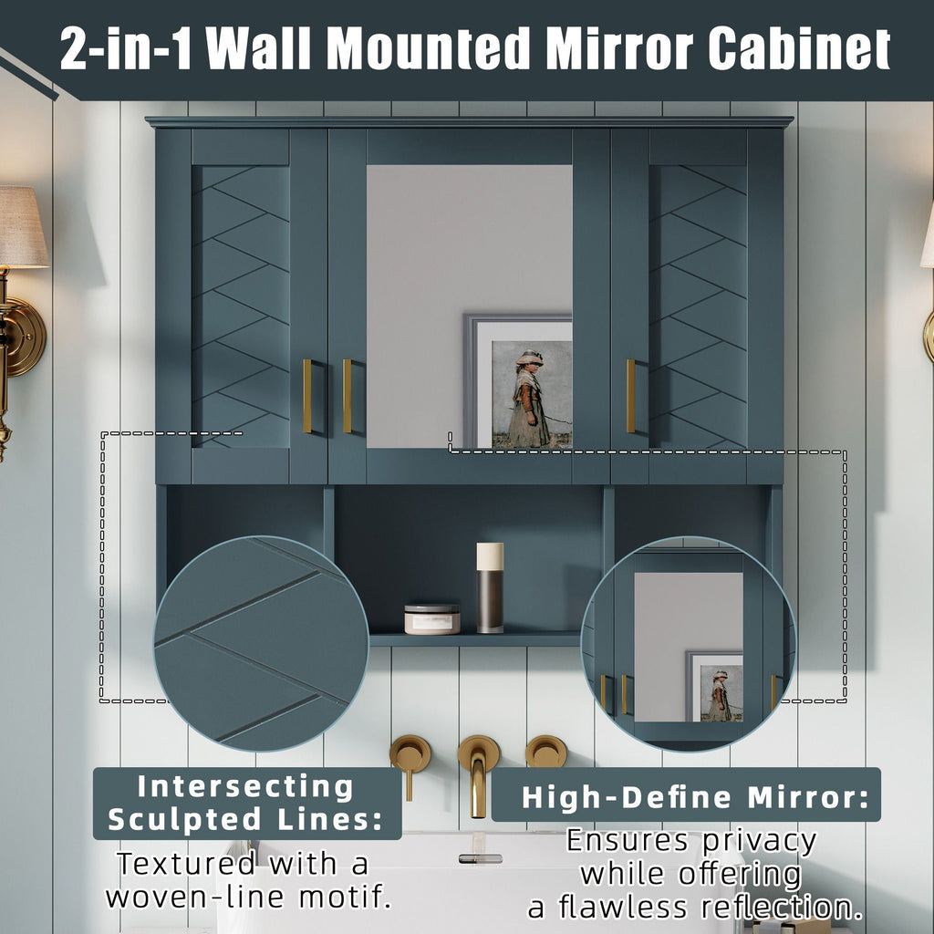 Modern Wall Mounted Medicine Cabinet With Adjustable Shelves, Soft Close Doors, High Define Mirror by Unique Piece Furniture