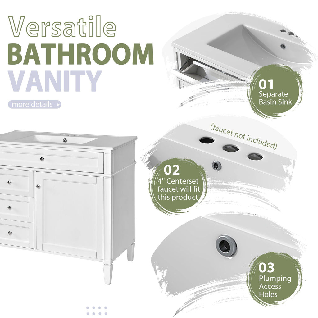 Bathroom Vanity With Mirror Cabinet, Single Sink With 2 Soft Closing Doors And 4 Drawers by Unique Piece Furniture