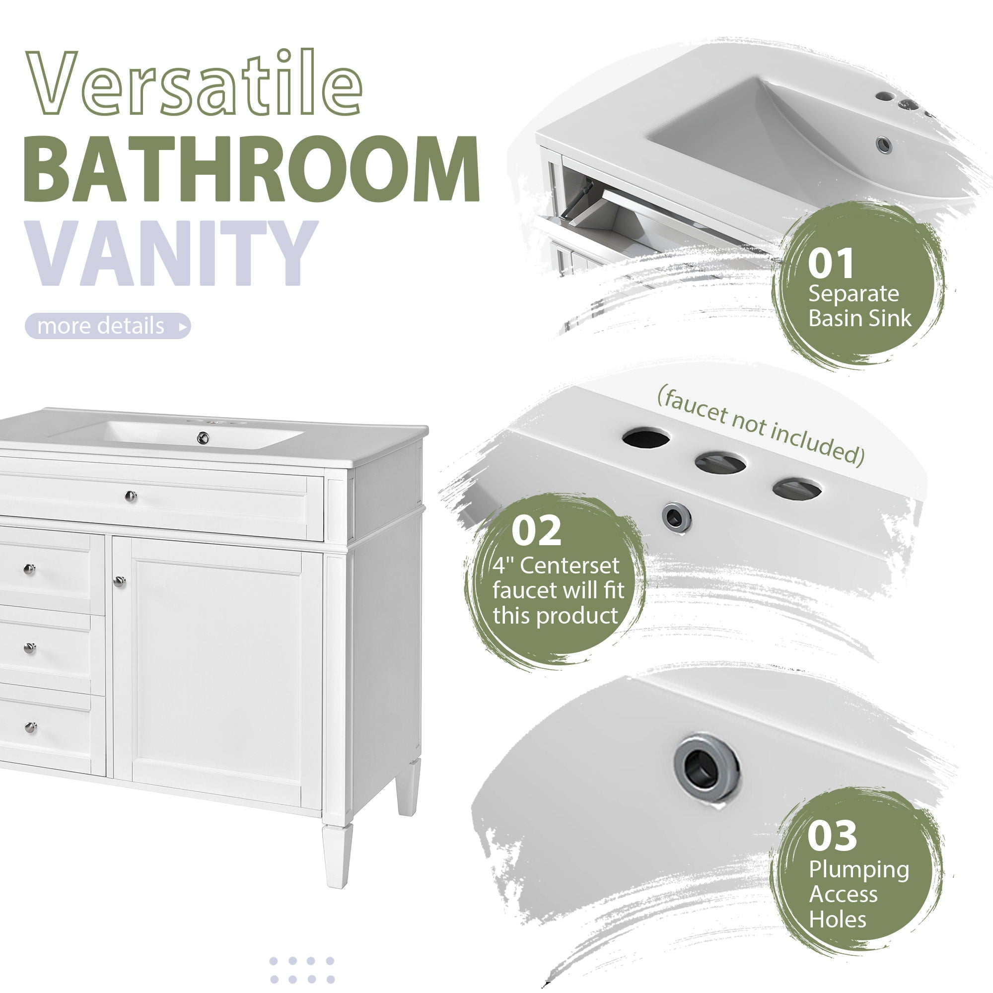 Bathroom Vanity With Mirror Cabinet, Single Sink With 2 Soft Closing Doors And 4 Drawers by Unique Piece Furniture
