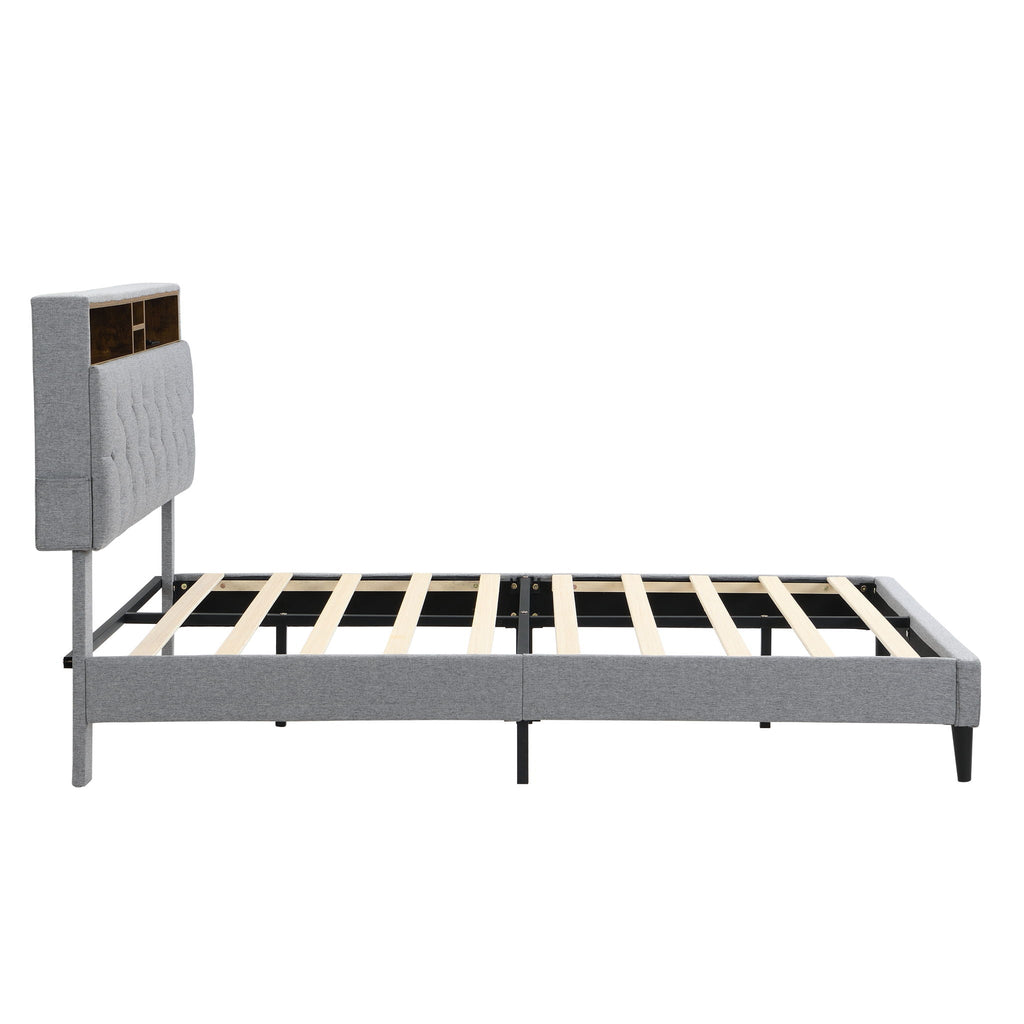 Modern Upholstered Platform Bed Frame With Button Tufted Headboard And USB Ports by Unique Piece Furniture